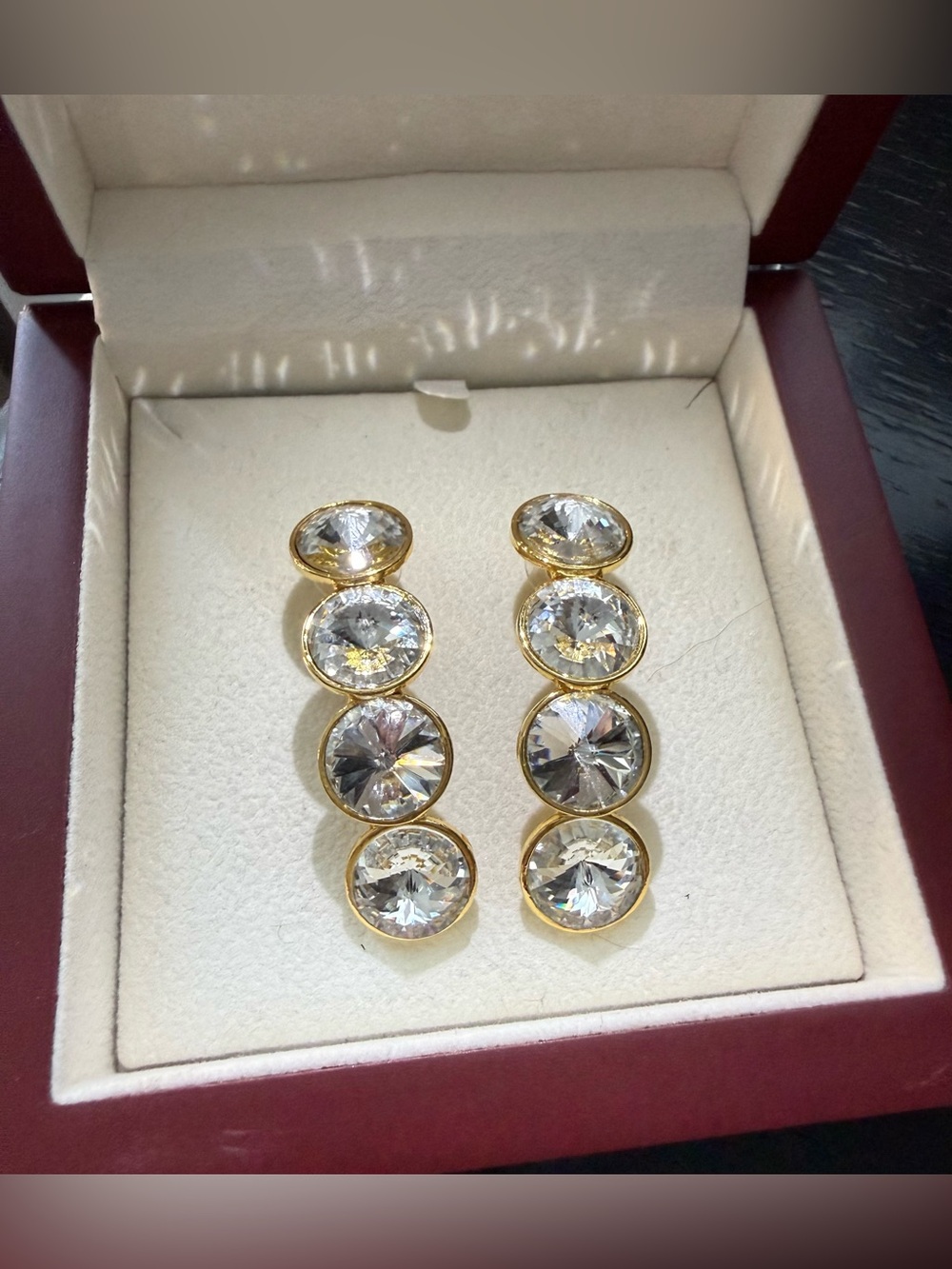 Vintage Gold Clear Crystal Drop Earrings